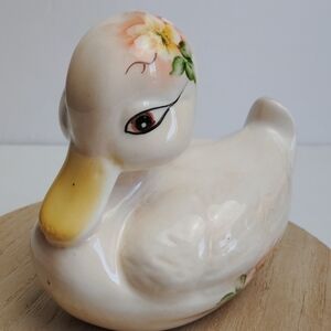 Hammersley Vintage Duck Ceramic Cotton Ball Holder White Floral Cute!